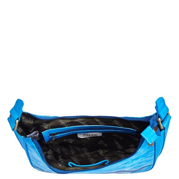 Hand-Painted Ladies Hobo Shoulder Bag –Ocean Blue Leather Tote Sling Bag Handbag - Picture 5 of 9